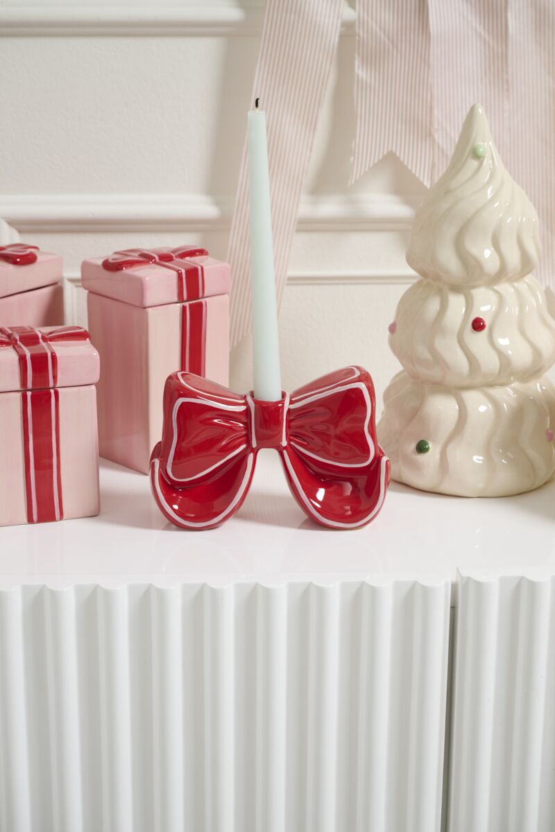 Big Red Bow Candleholder 7.25" x 2.25" x 4.5"
