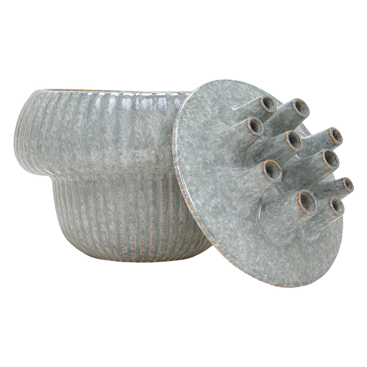 Freslo Blue Ceramic Lidded Vase, 14"L x 14"L x 12"H