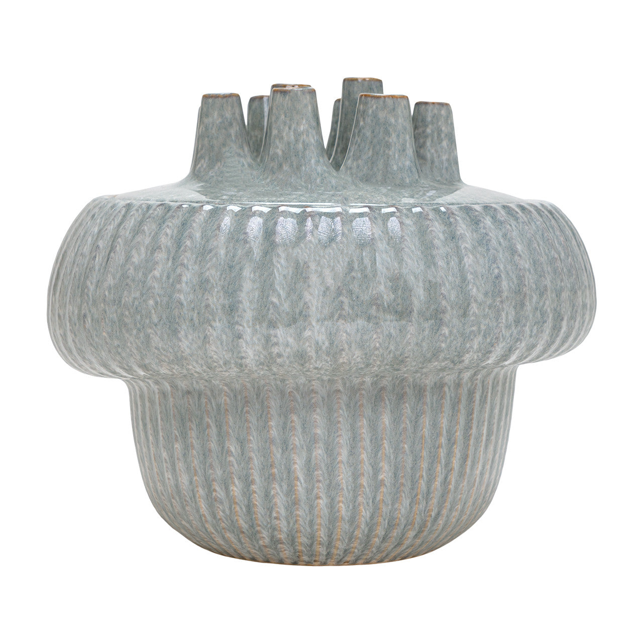 Freslo Blue Ceramic Lidded Vase, 14"L x 14"L x 12"H