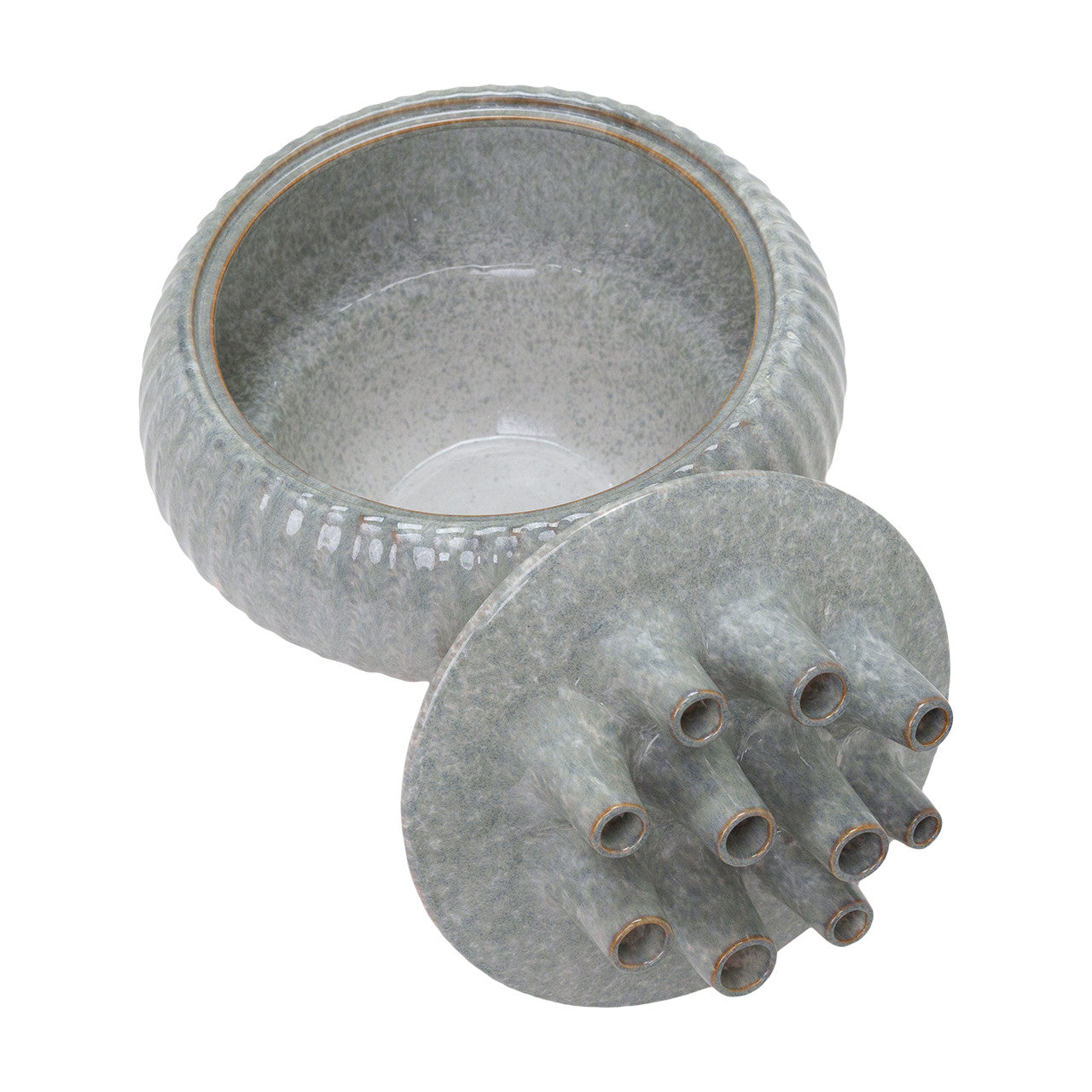 Freslo Blue Ceramic Lidded Vase, 14"L x 14"L x 12"H