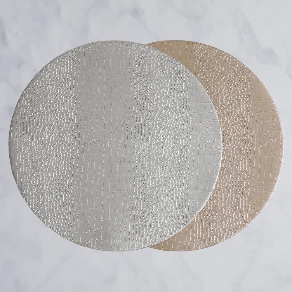 VIDA Croc Reversible 16" Round Placemats Set of 4 (Silver and Gold)