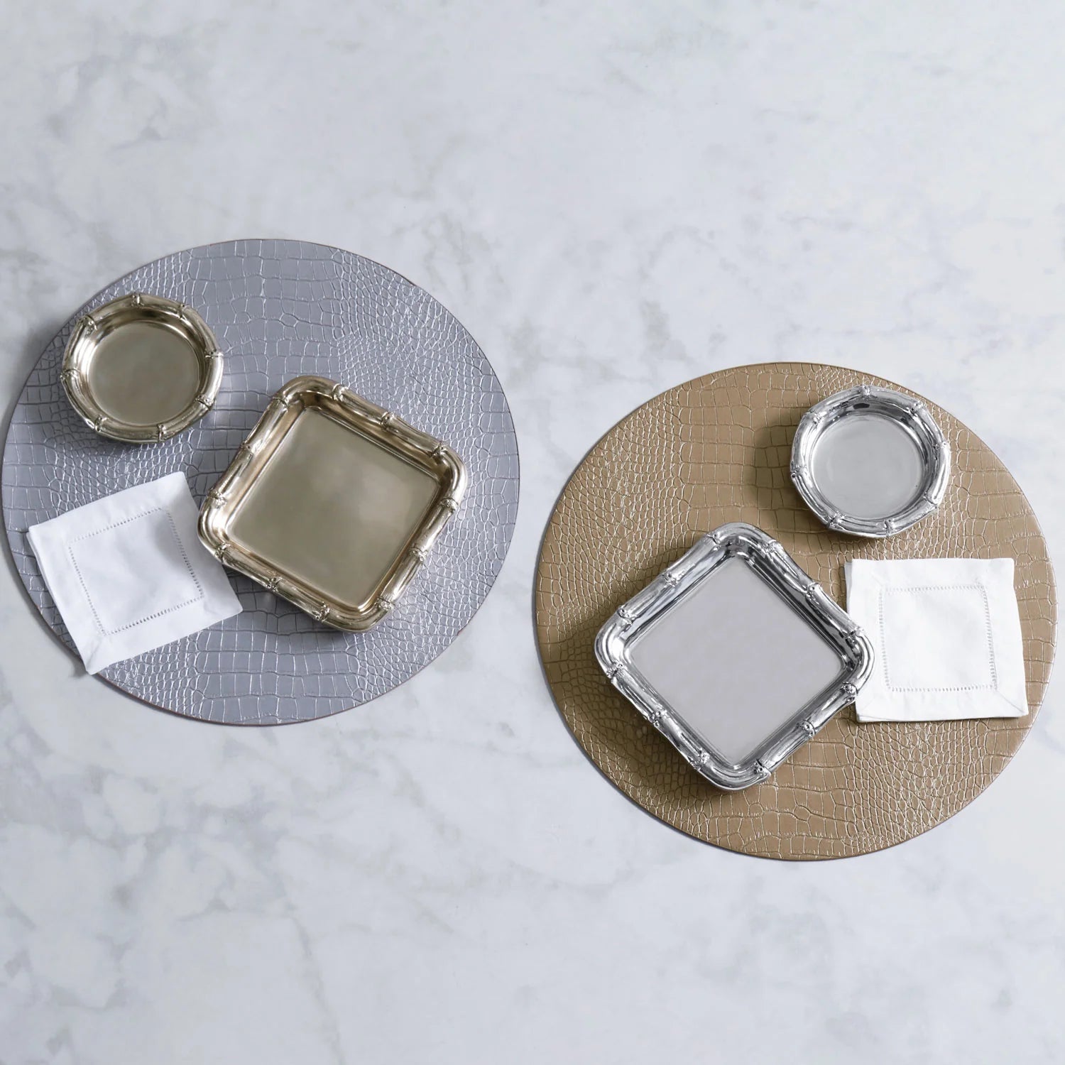 VIDA Croc Reversible 16" Round Placemats Set of 4 (Silver and Gold)
