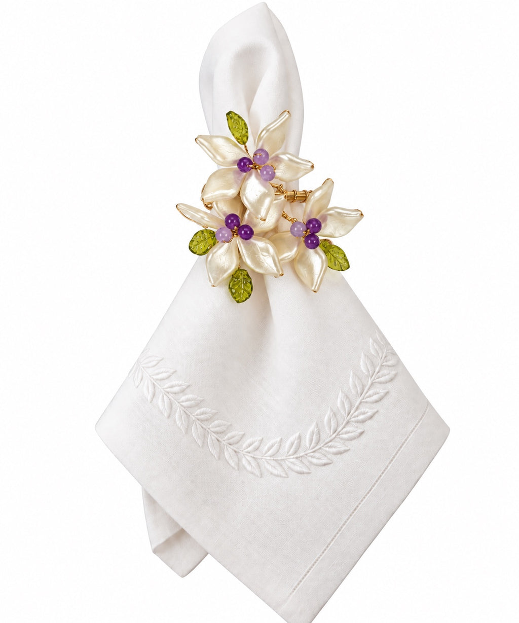 Spring Jasmine Pearl Beaded Napkin Ring Purple(Set of 4)