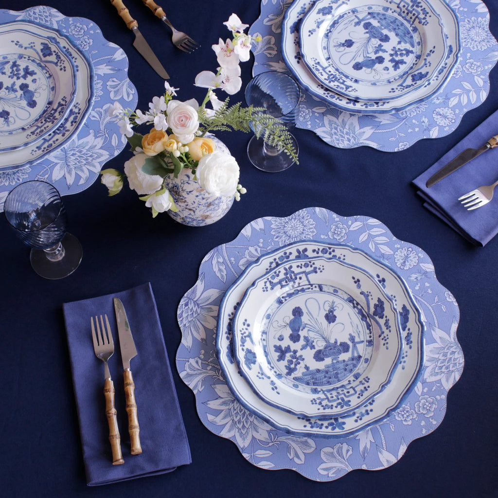 VIDA Faenza 11" Dinner Plate Set of 4 White and Blue