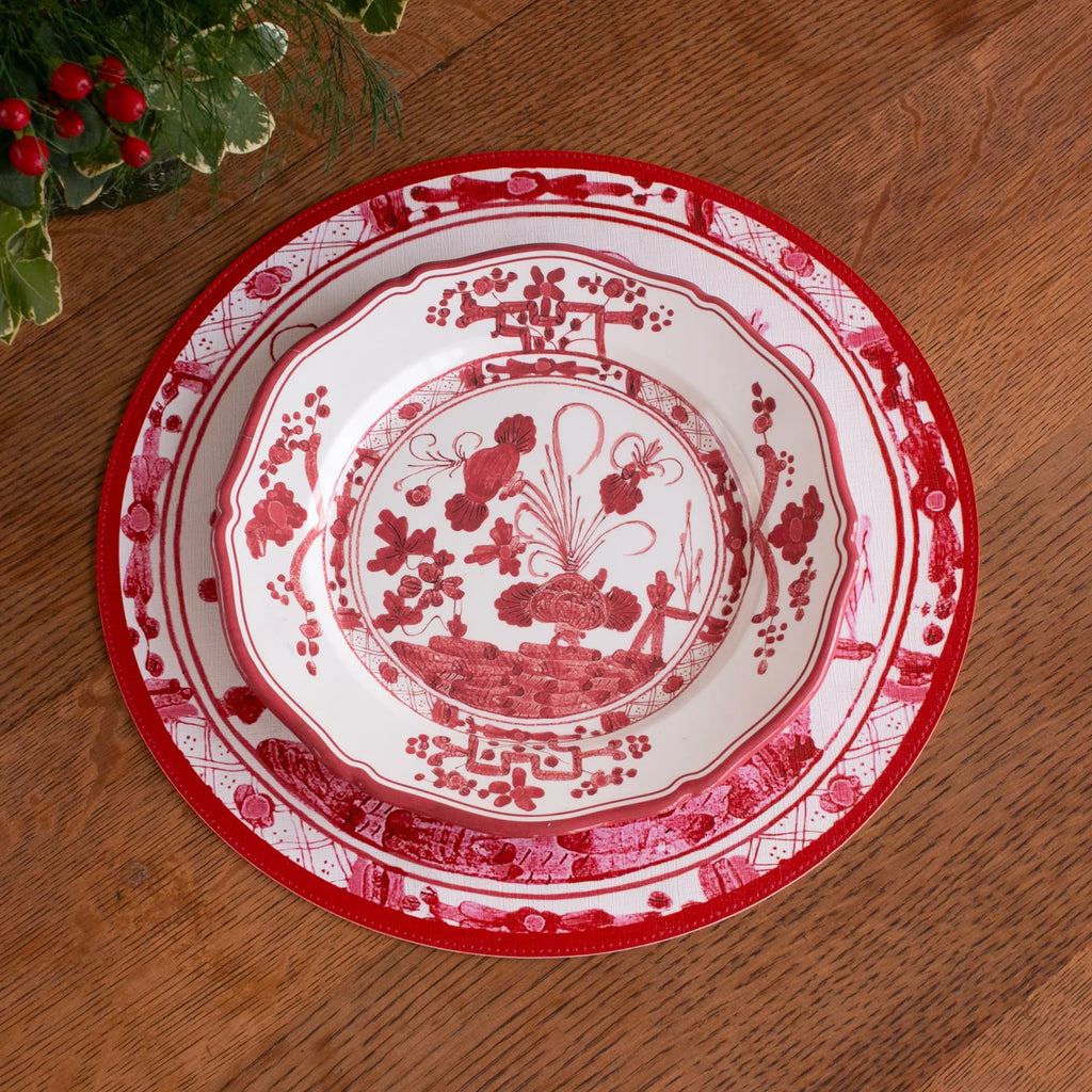 VIDA Faenza 11" Dinner Plate Set of 4 White and Red