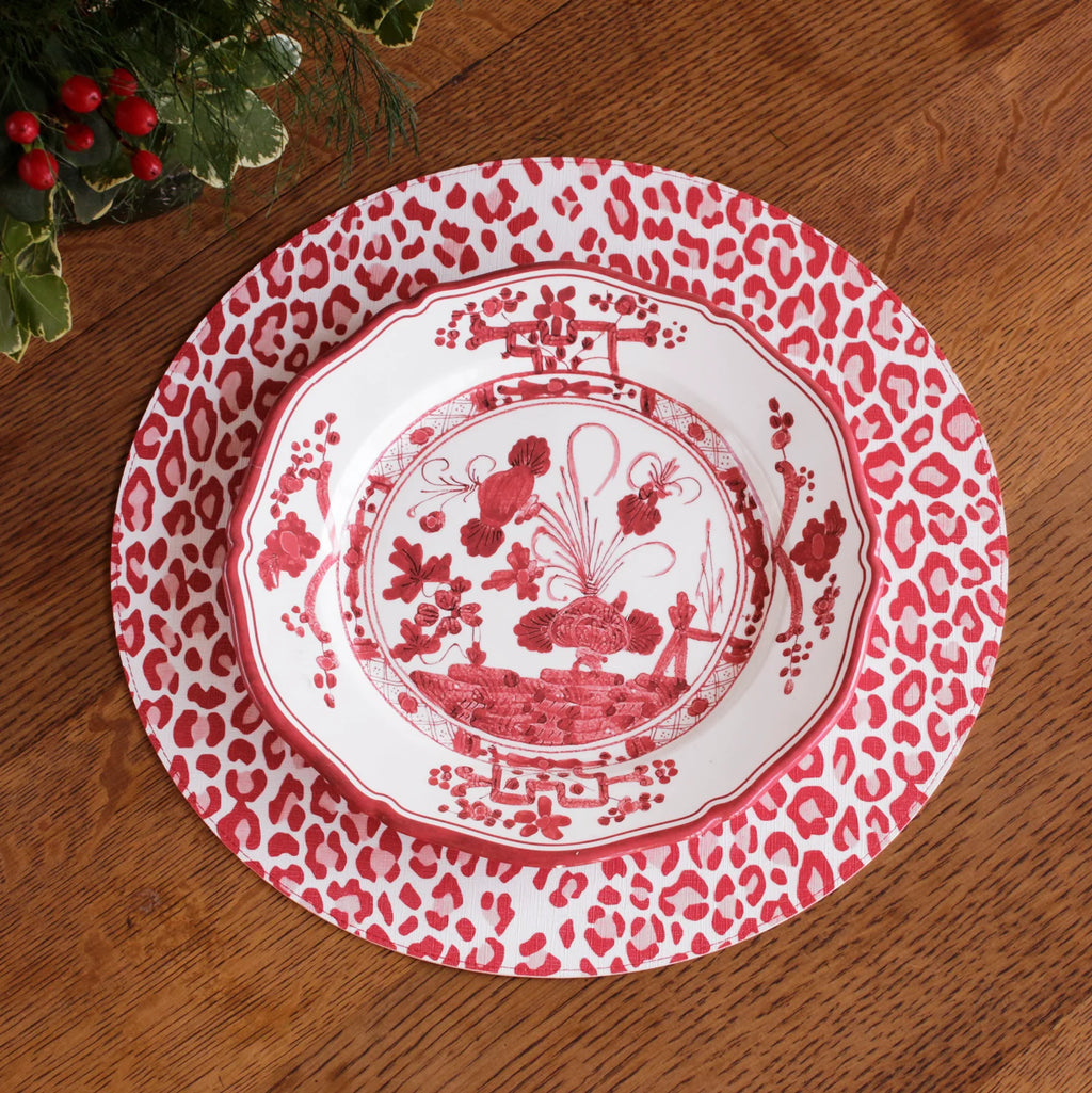 VIDA Faenza and Leopard Reversible Round Placemats Set of 4 White & Red