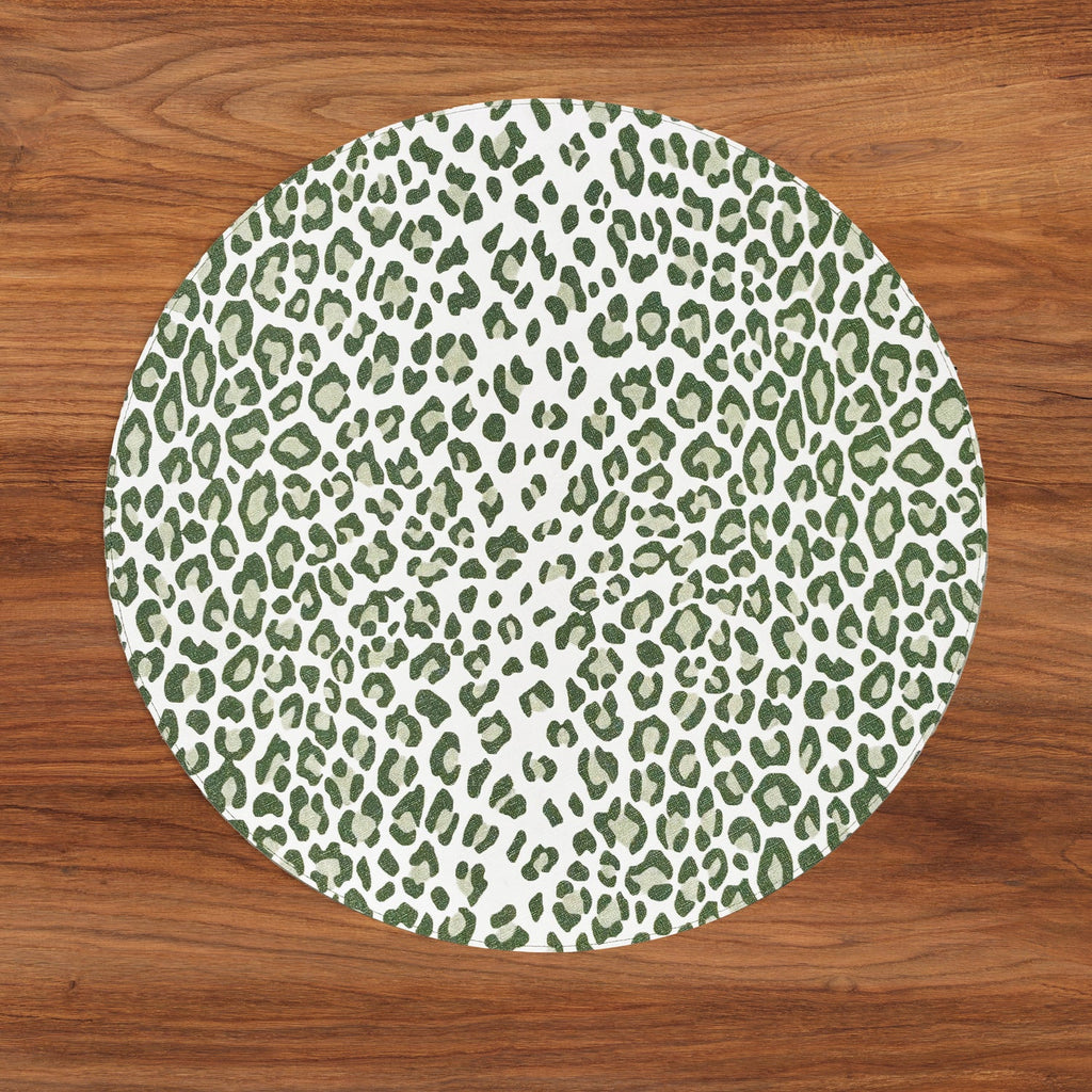 VIDA Faenza and Leopard Reversible Round Placemats Set of 4 White & Green