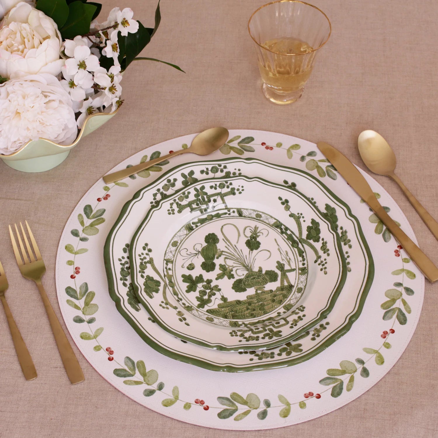 VIDA Faenza 9" Salad Plate Set of 4 White and Green