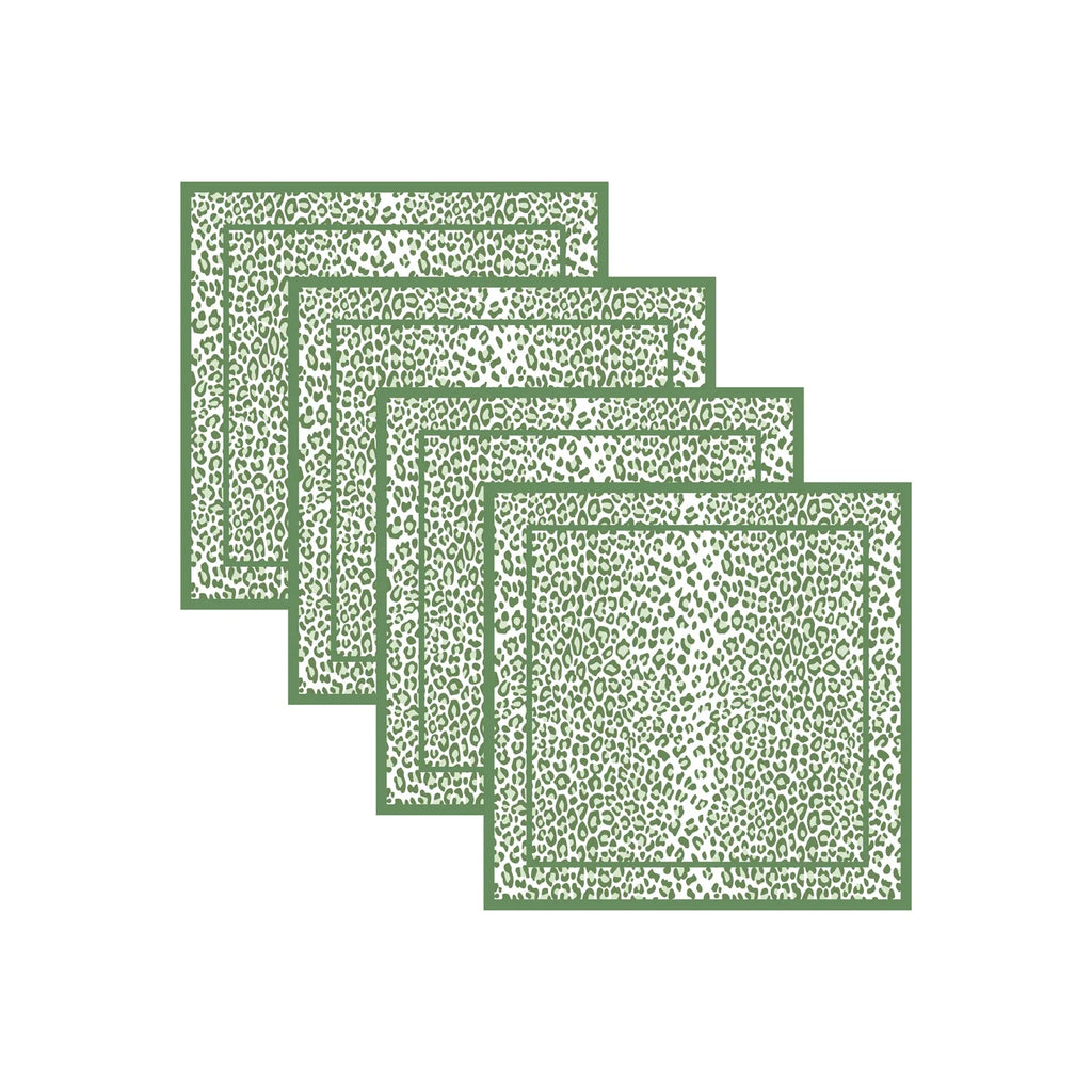 LINENS Leopard Napkins 20 x 20 Set of 4 (Green and White)