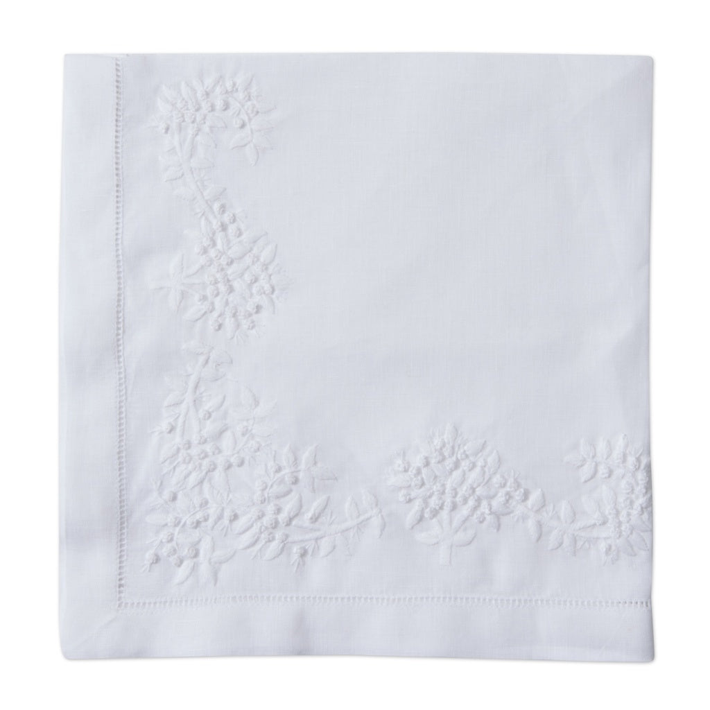 White Royal Garden Embroidered Napkin White/Moss (Set of 4)
