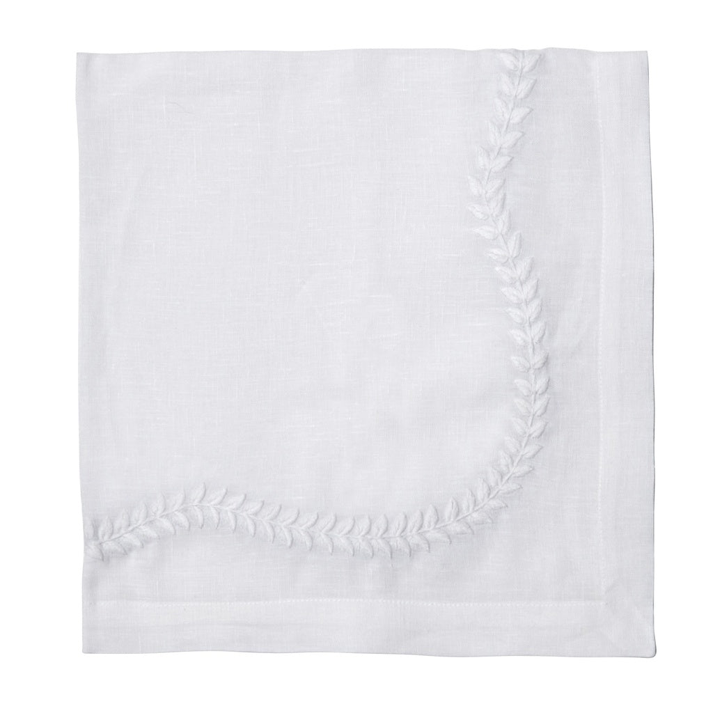 Fern Path Embroidered Napkin White (Set of 4)
