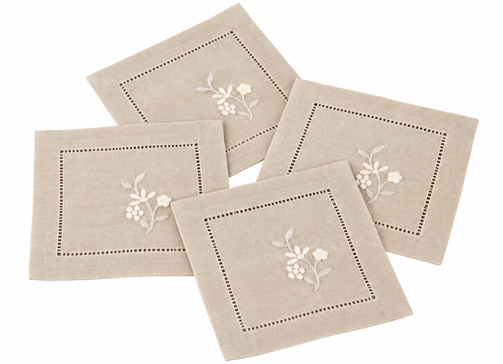 BOUQUET EMBROIDERED LINEN NAPKIN, SET OF 4