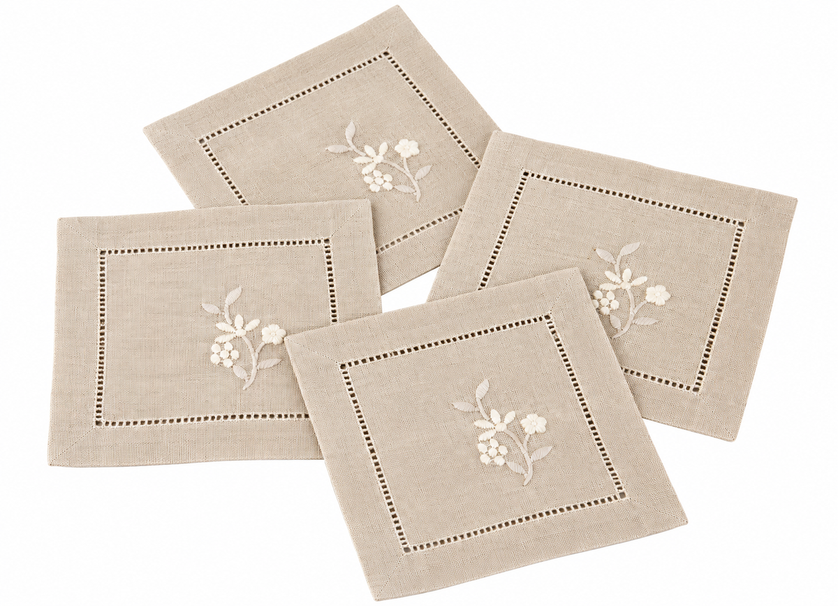 BOUQUET EMBROIDERED LINEN NAPKIN, SET OF 4