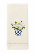 Hand Embroidered Towel Magnolia Blue Vase