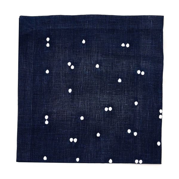 100% Linen White Scattered Dots Embroidered Napkin Navy (Set of 4)
