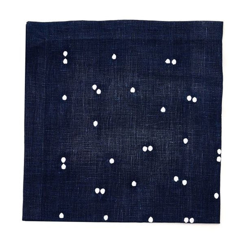 100% Linen White Scattered Dots Embroidered Napkin Navy (Set of 4)