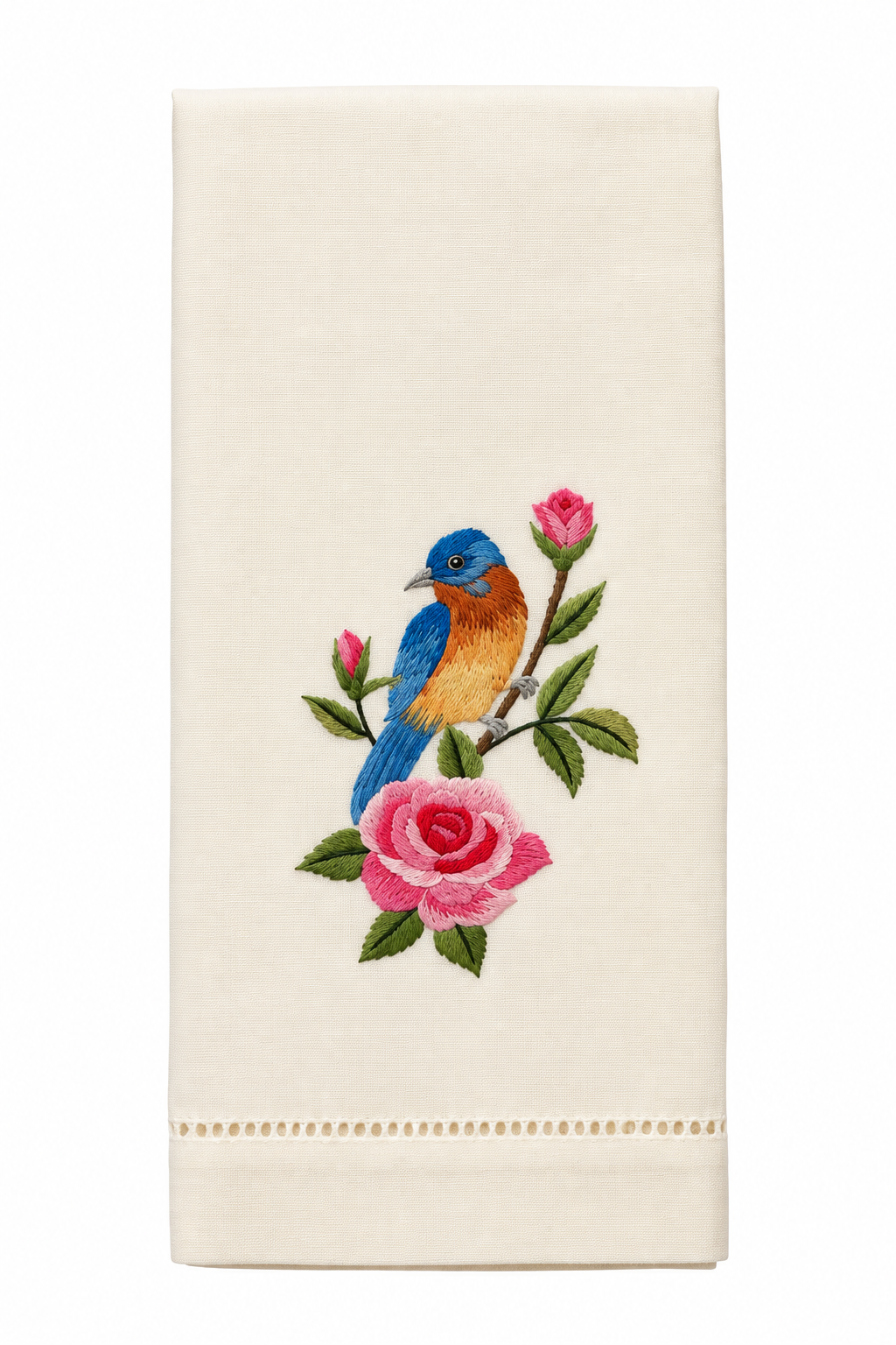 Hand Embroidered Towel Blue Bird/Rose