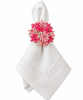 Floral Beaded Brooch Naokin Ring Pink (Set of 4)