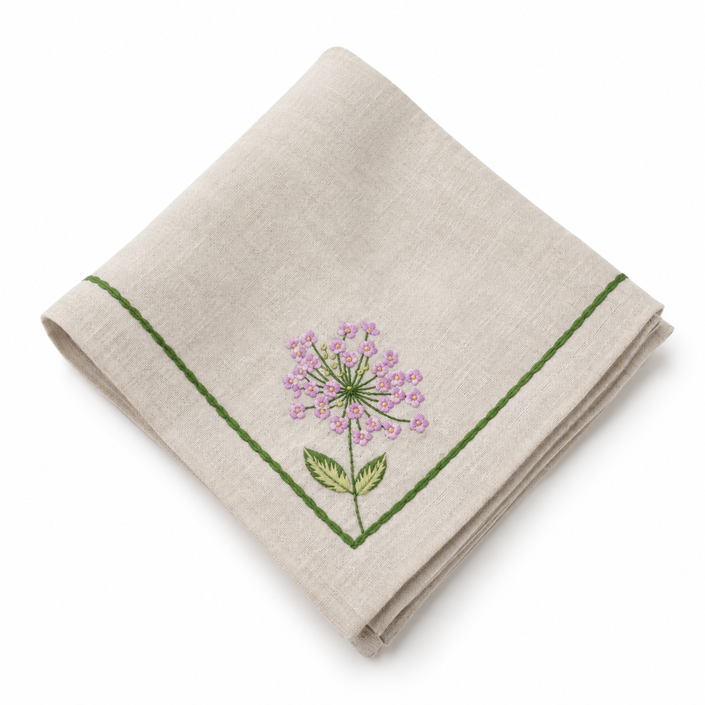 22" Flax Allium Burst Embroidered Napkin Purple  (Set of 4)
