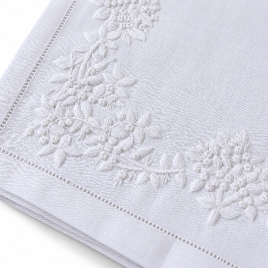 White Royal Garden Embroidered Napkin White/Moss (Set of 4)