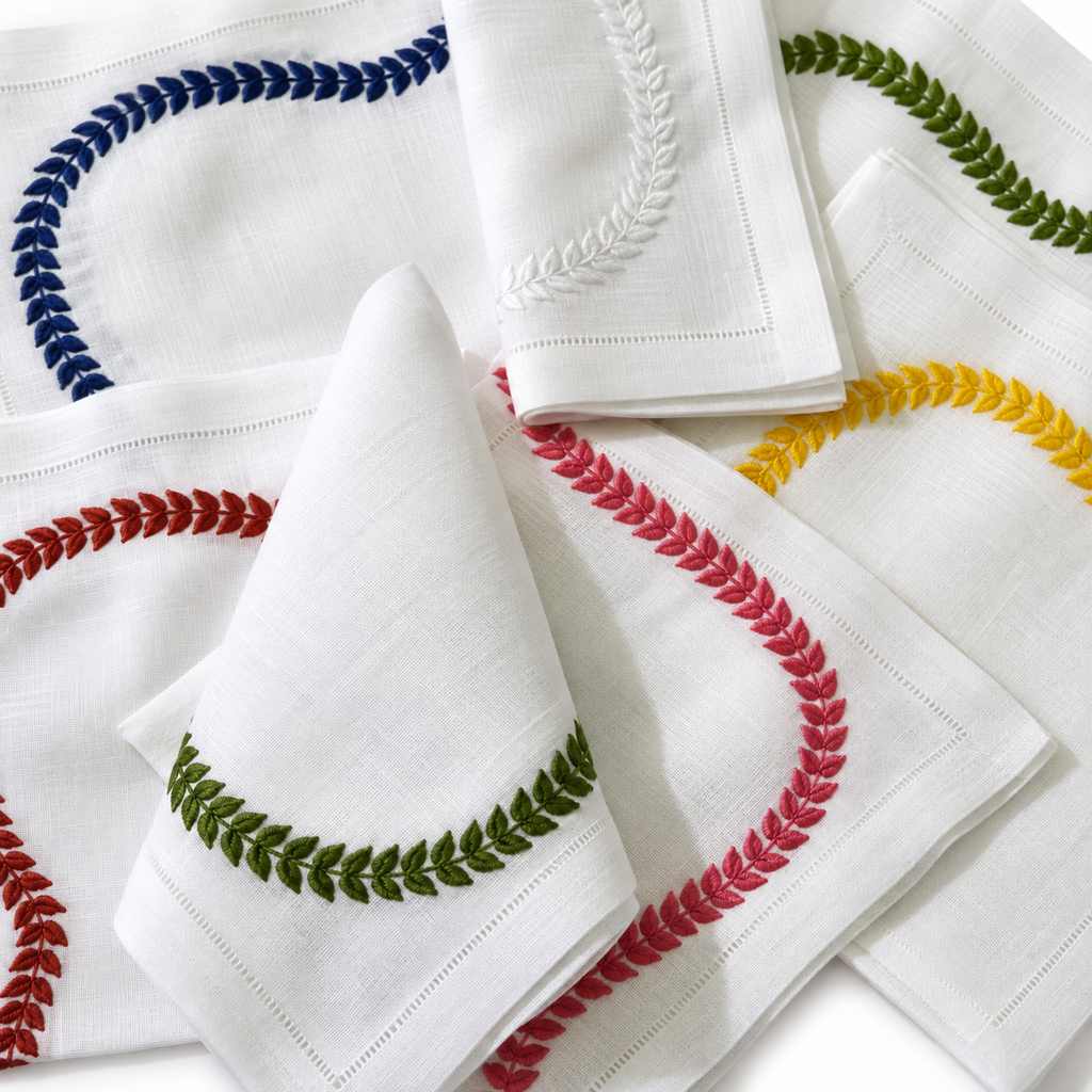 Fern Path Embroidered Napkin Moss (Set of 4)
