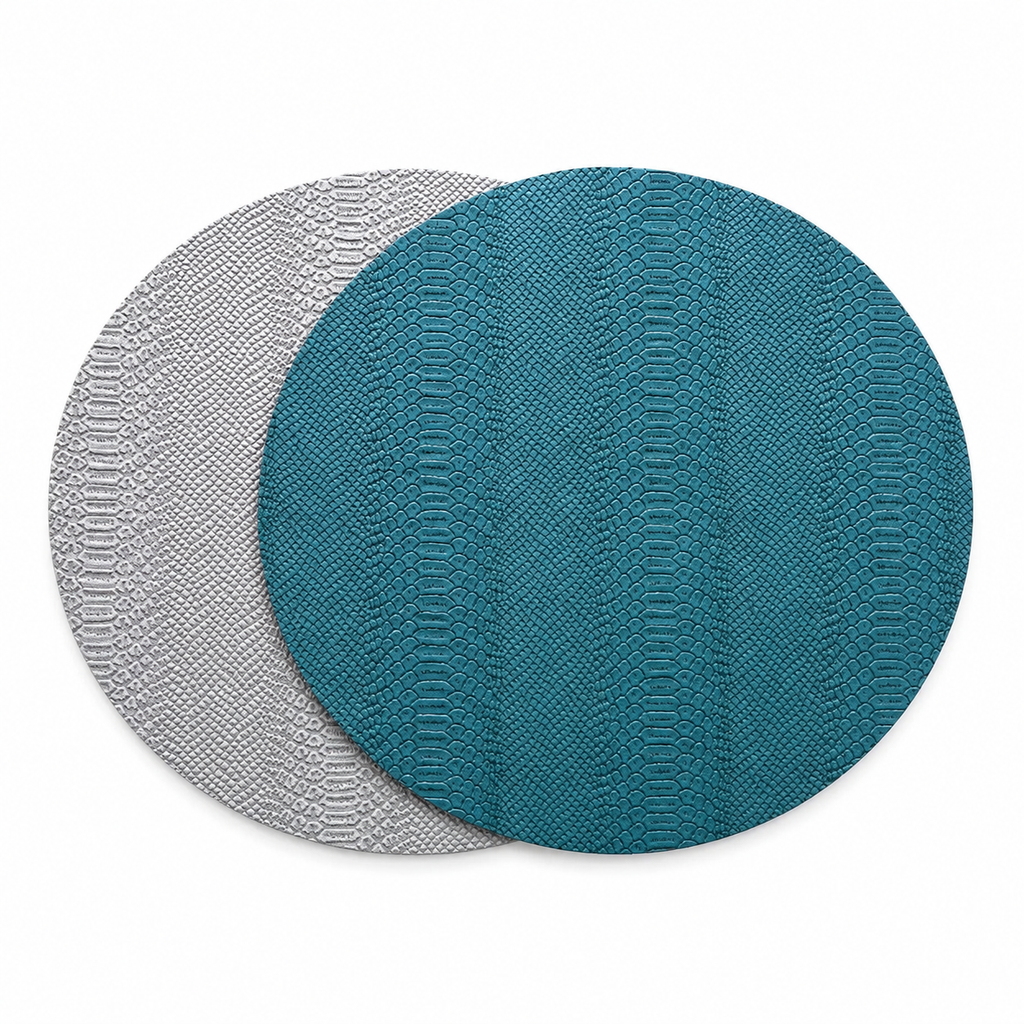 VIDA Croc Reversible 15.5" Round Placemats Set of 4 (Blue and Gray)