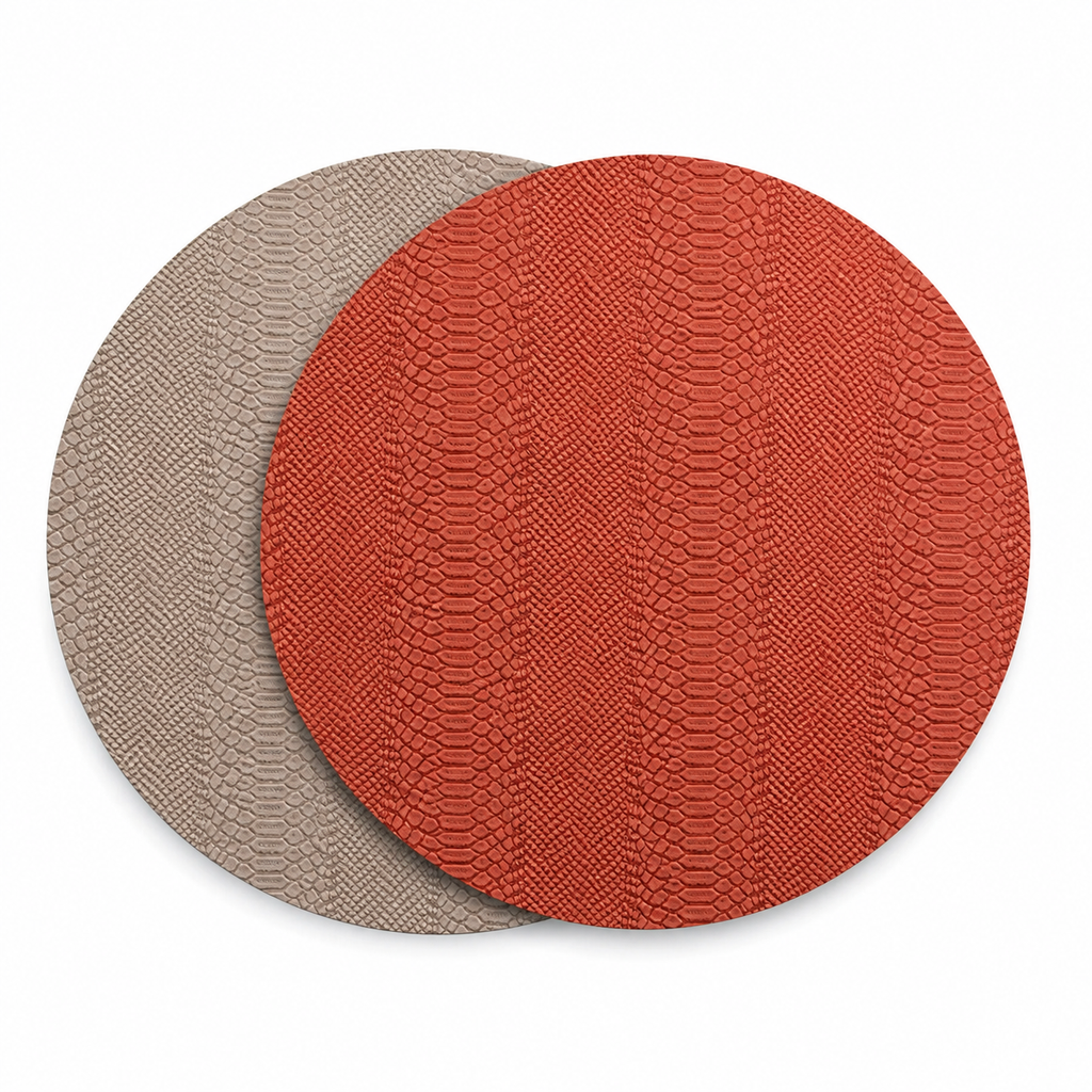 VIDA Croc Reversible 15.5" Round Placemats Set of 4 (Salmon and Taupe)