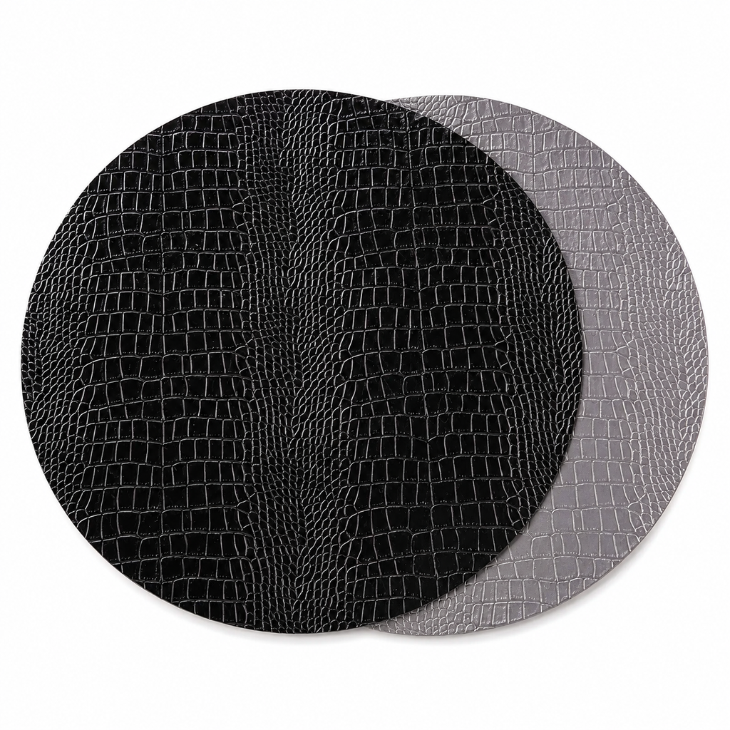 VIDA Croc Reversible 16" Round Placemats Set of 4 (Black and Grey)