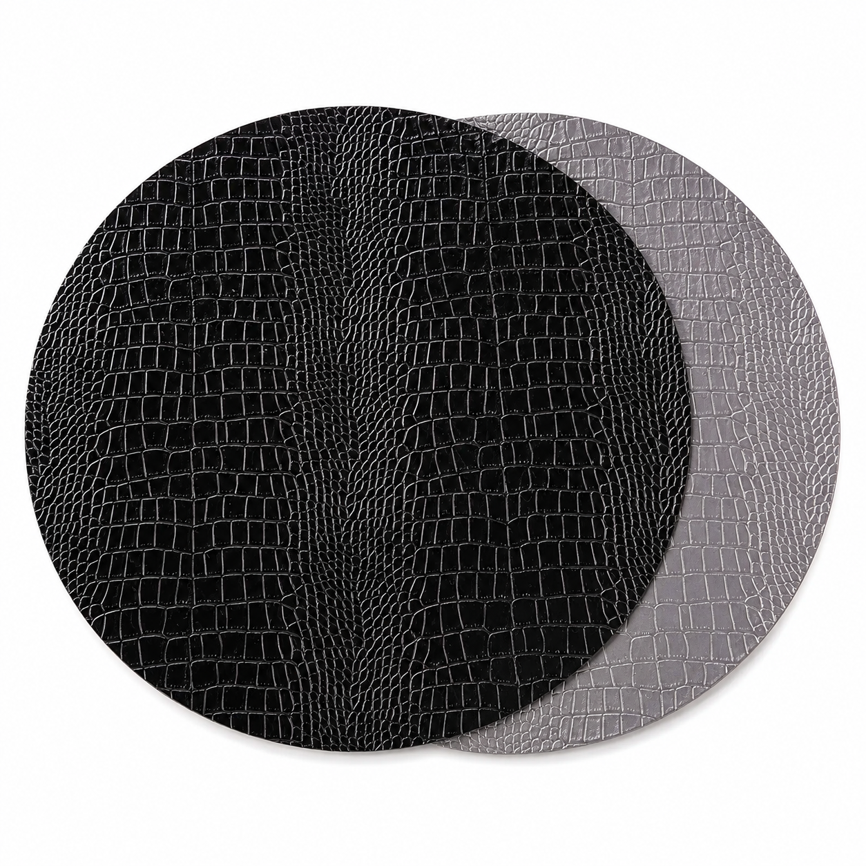 VIDA Croc Reversible 16" Round Placemats Set of 4 (Black and Grey)