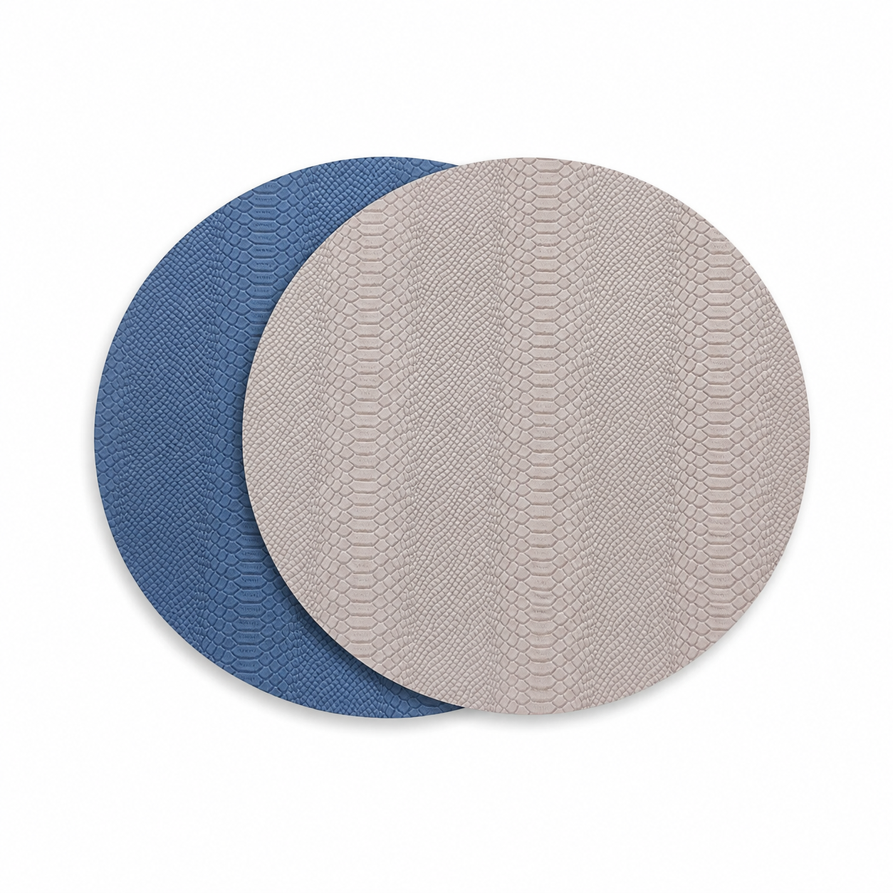 VIDA Croc Reversible 15.5" Round Placemats Set of 4 (Blue and Taupe)