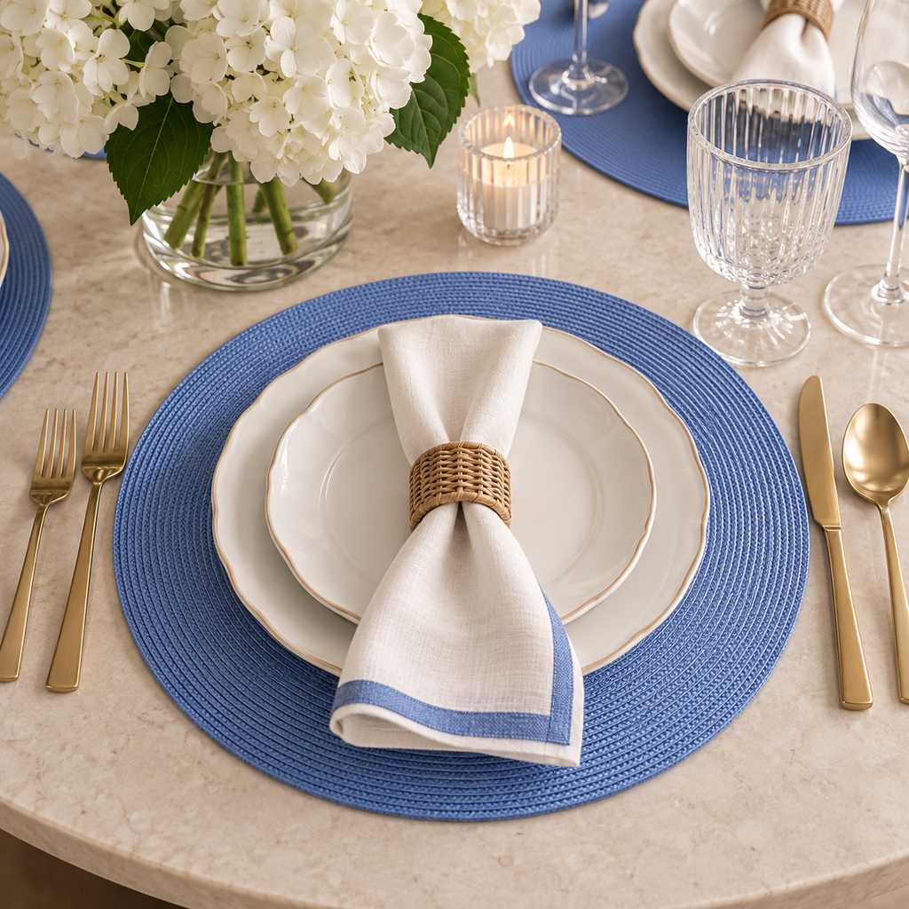Blue Tone Round Placemats Colony Blue, Monticello (Set of 4)