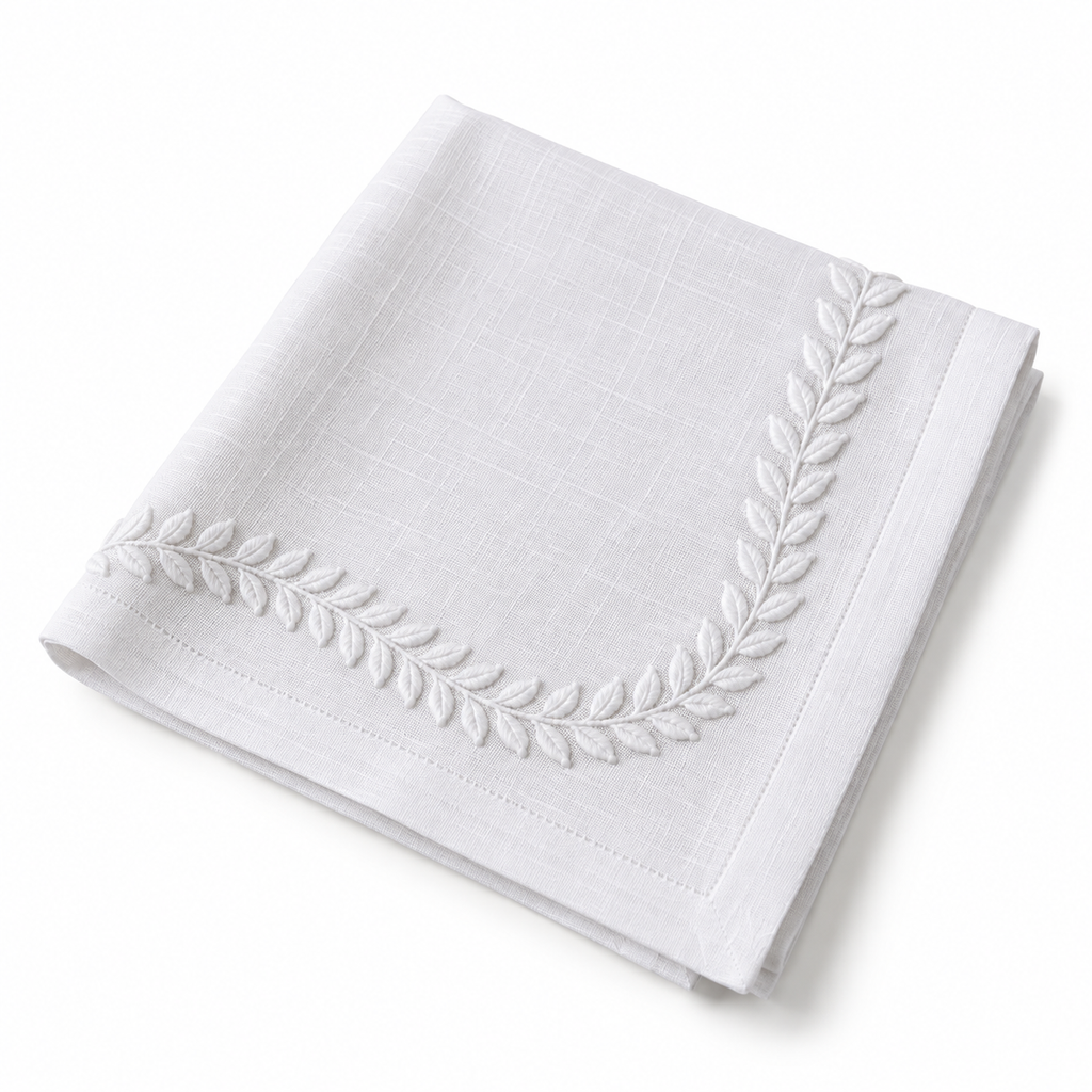 Fern Path Embroidered Napkin White (Set of 4)