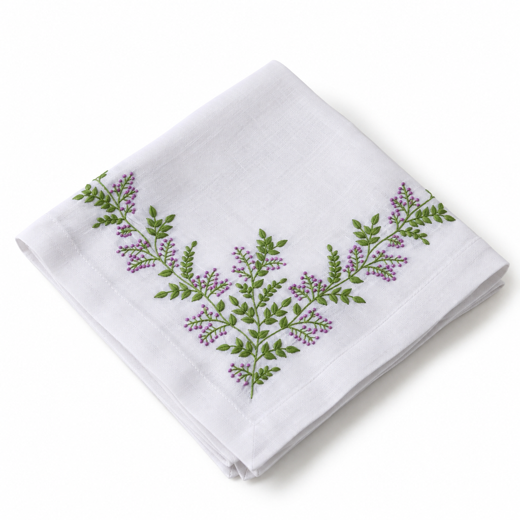 Wild Berry Vine Embroidered Napkin Lilac  (Set of 4)