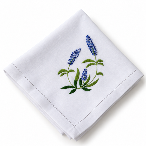 100% Linen Wildflower Embroidered Napkin Blue  (Set of 4)