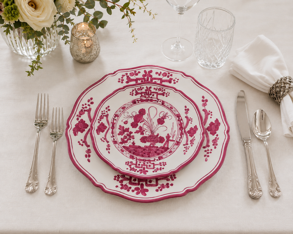 VIDA Faenza 9" Salad Plate Set of 4 (Deep Pink and White)