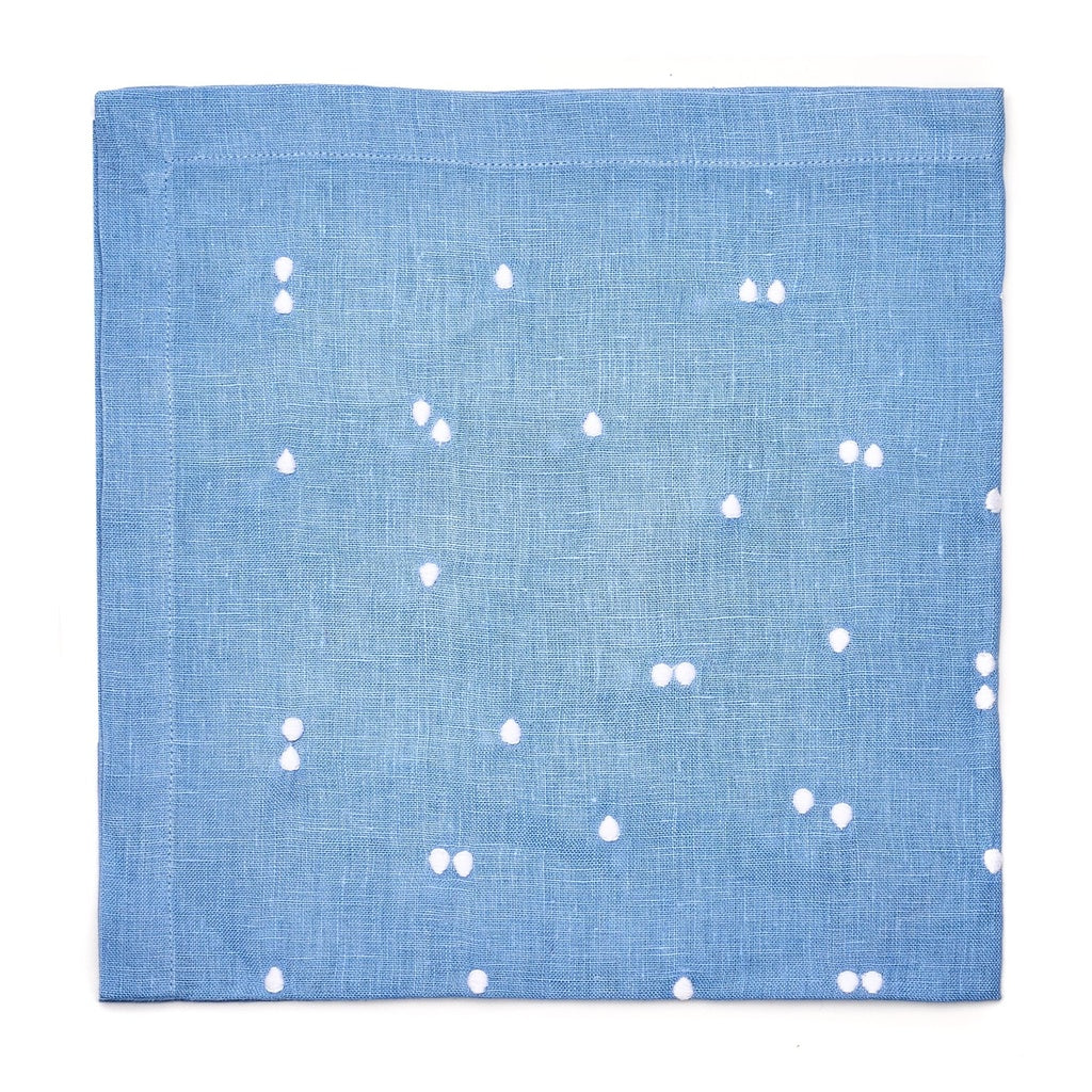 100% Linen White Scattered Dots Embroidered Napkin Ocean (Set of 4)