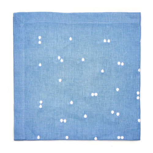 100% Linen White Scattered Dots Embroidered Napkin Ocean (Set of 4)