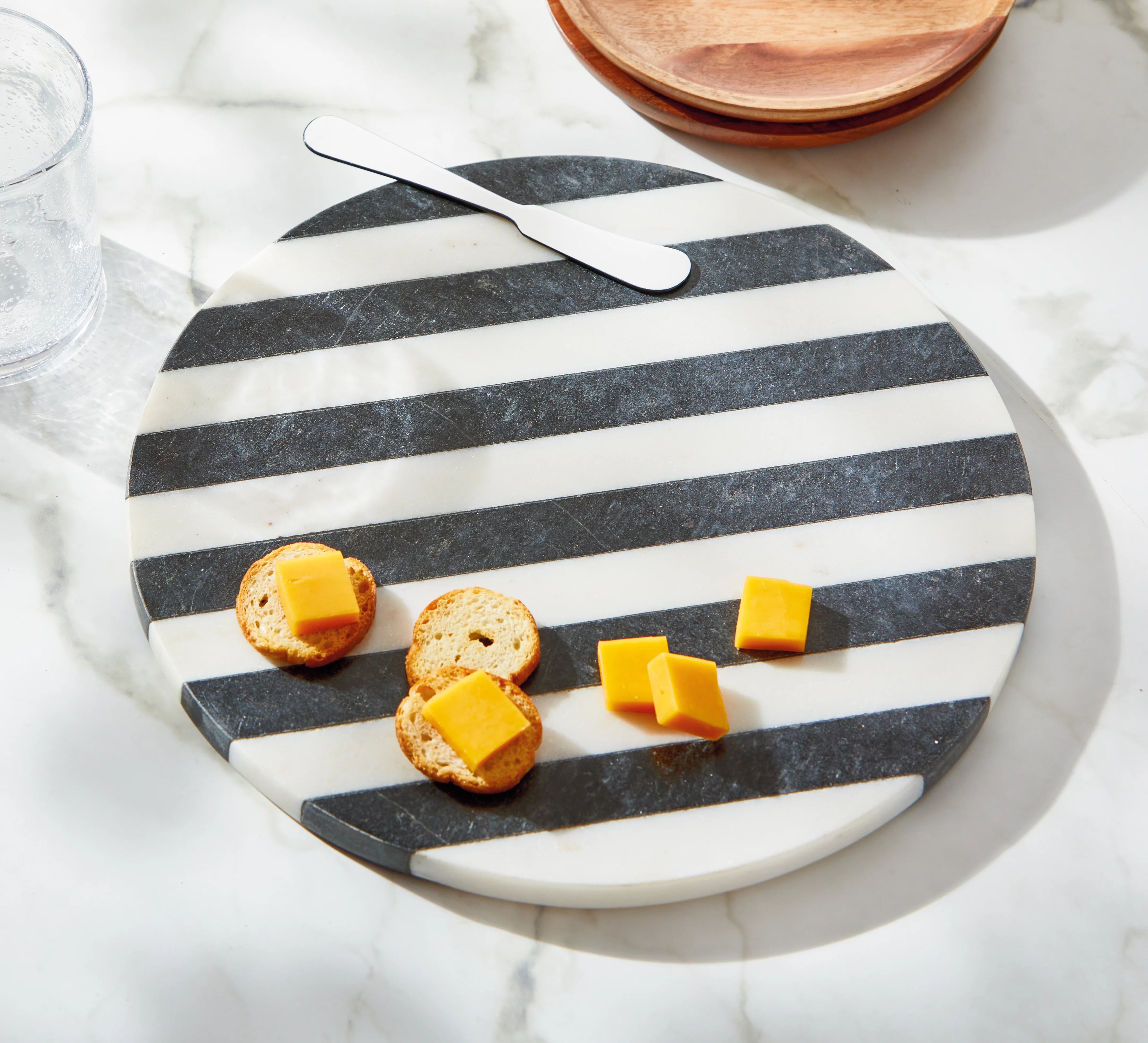 Striped Round Marble Board 12" x 12" x 0.5"