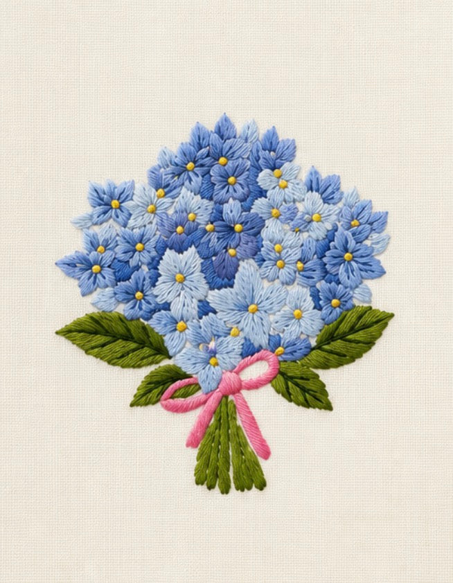 Hand Embroidered Towel Blue Flowers