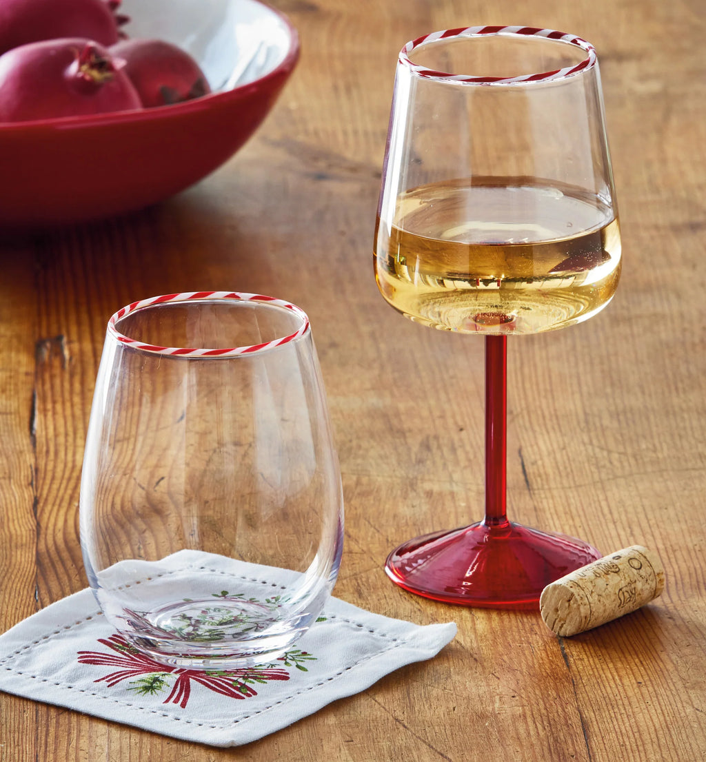 Peppermint Stripe All Purpose Wine Glass 3.46" x 3.46" x 7.75"