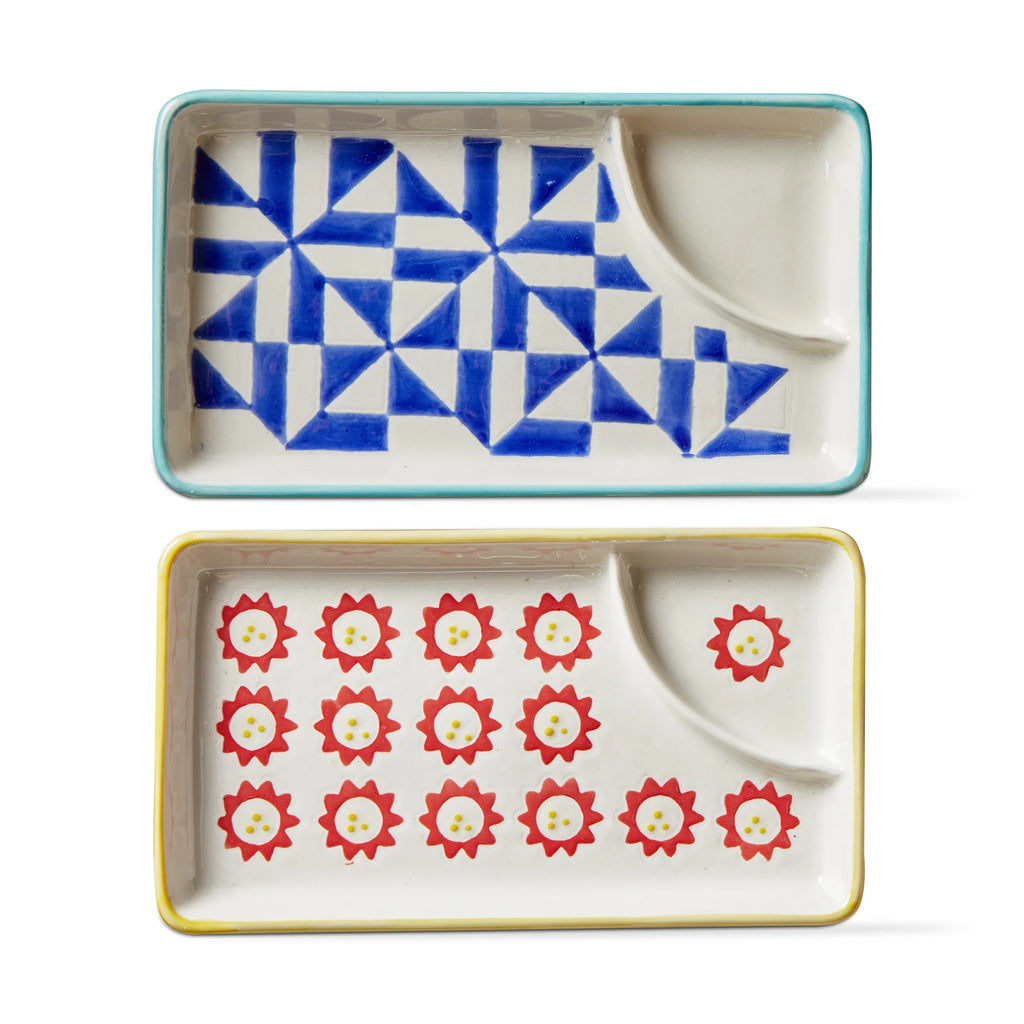 Flower & Geo Sushi Dumpling Plate Assortment Of 2 7.36" x 4.09" x 0.83"