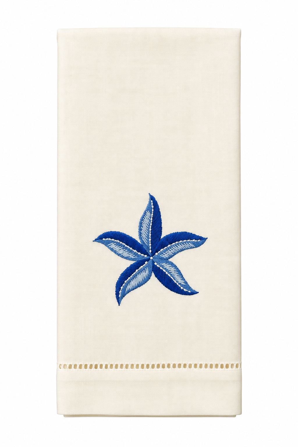 Hand embroidered towel, starfish