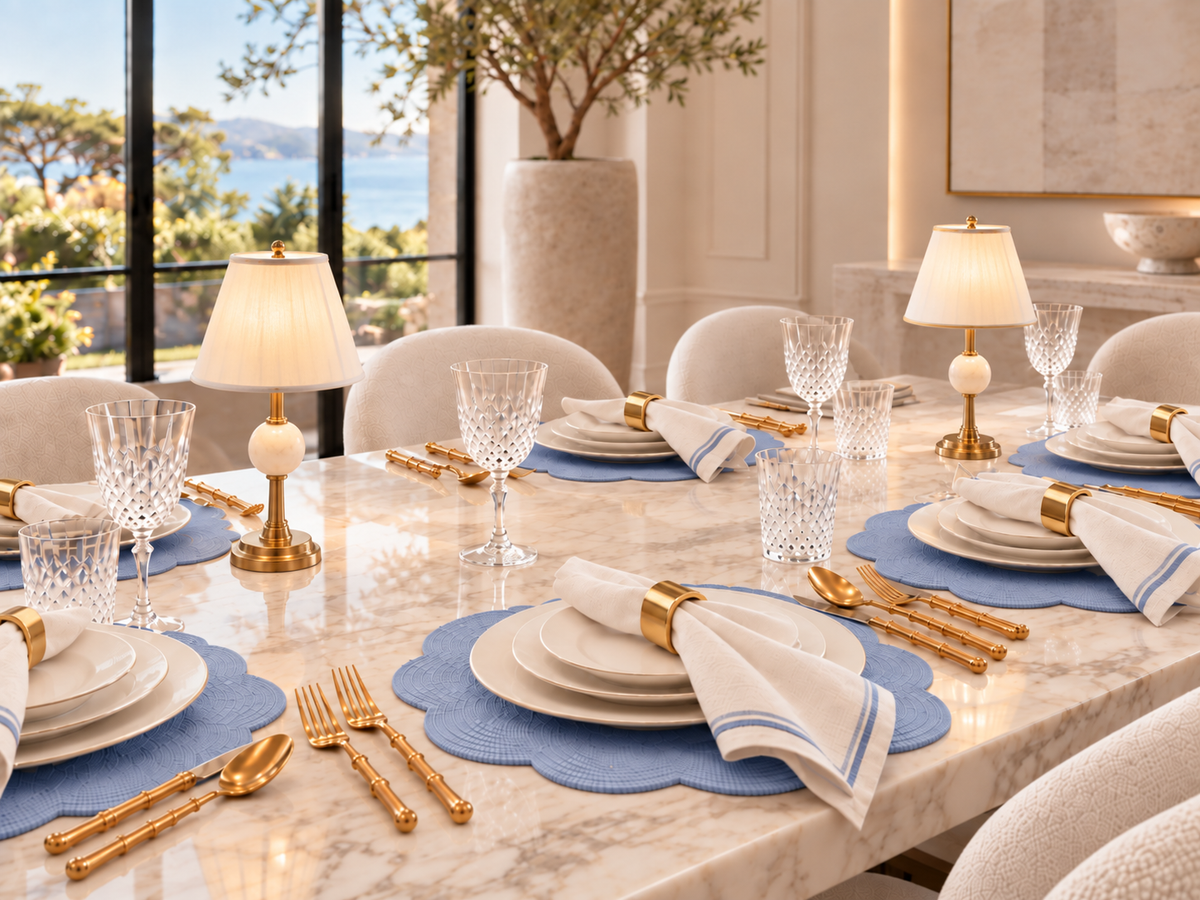 Periwinkle Blue Tone Scallop Placemats Colony Blue, (Set of 4)