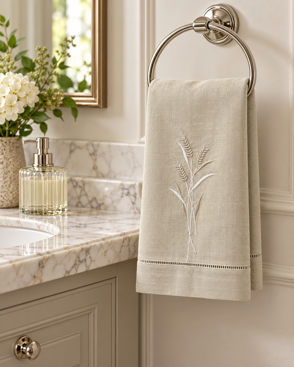 Wheat Embroidered Hand Towel