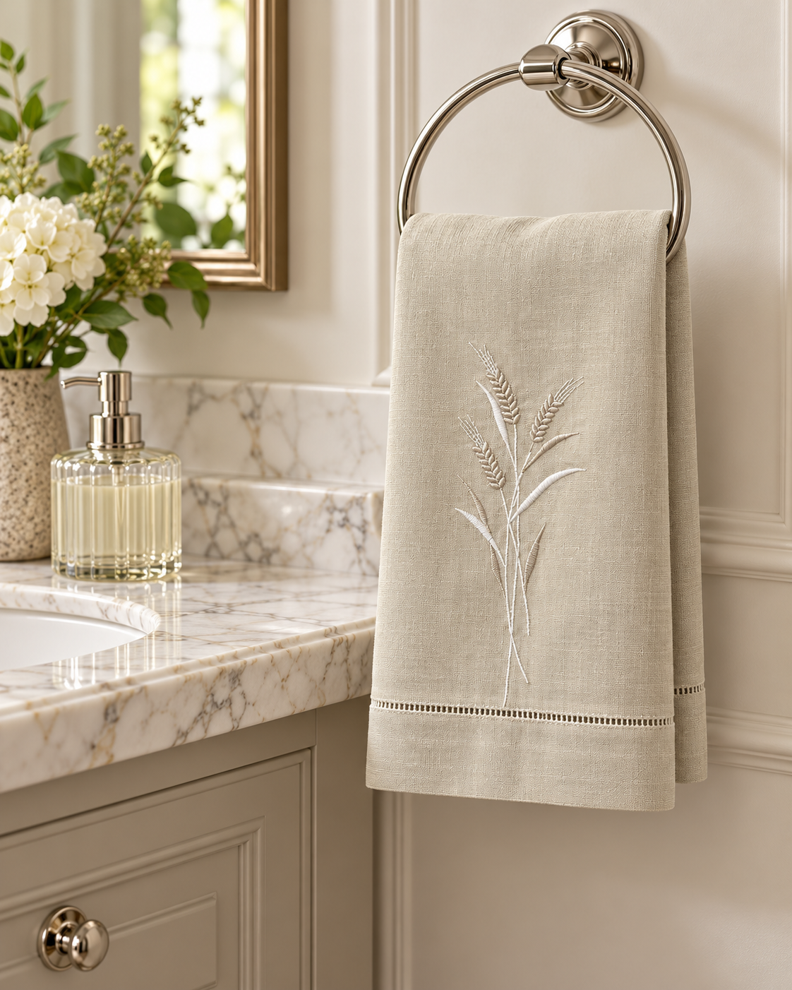 Wheat Embroidered Hand Towel
