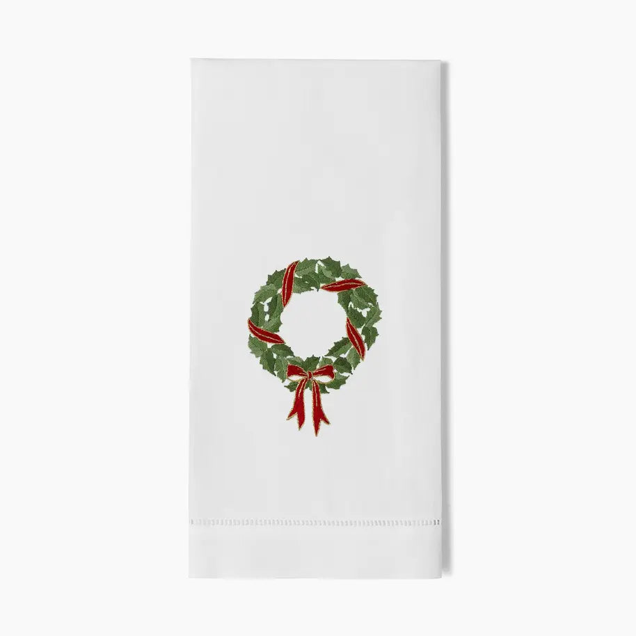 Holly Ribbon Wreath Towel