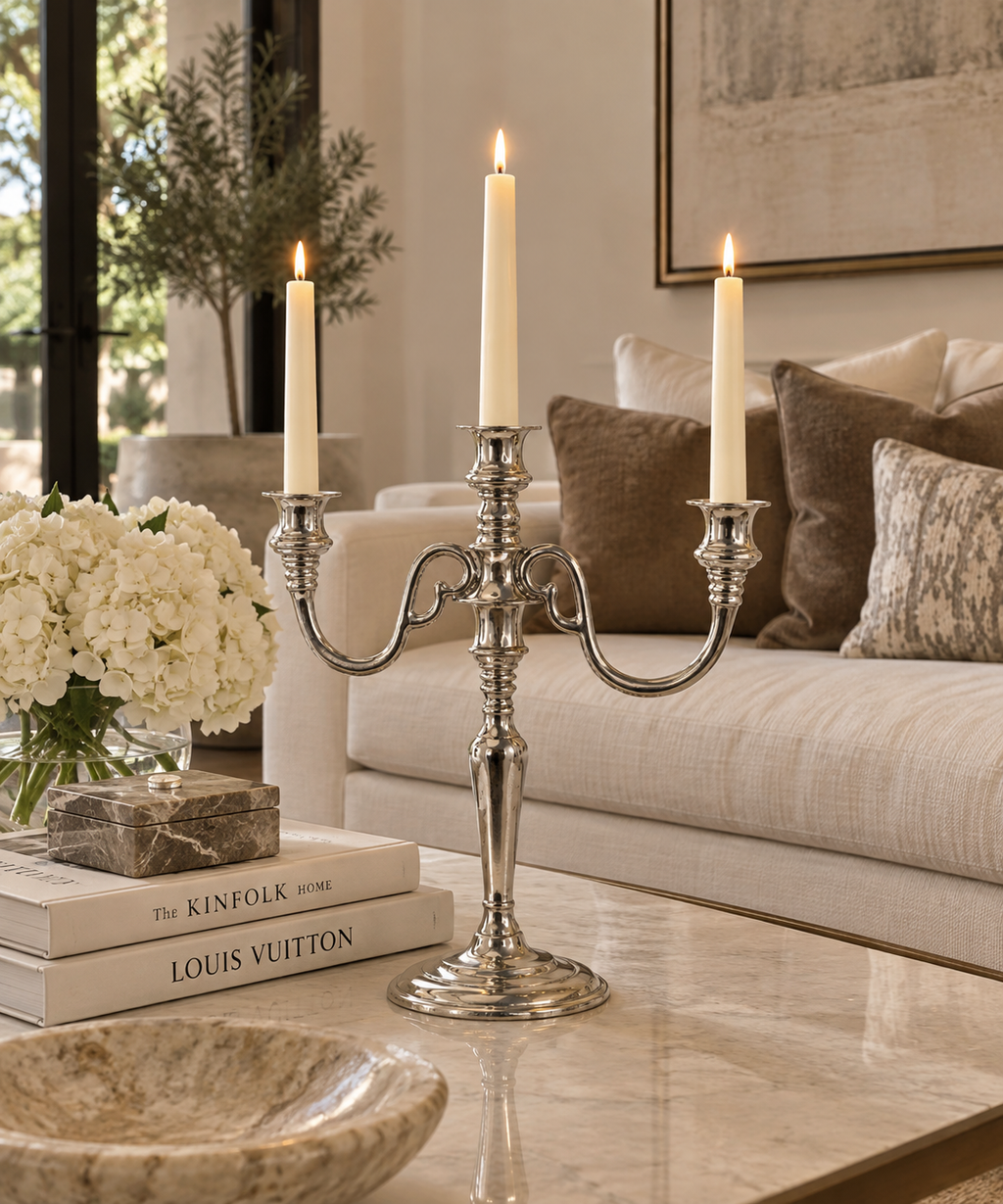 Three Arm Candelabra 11” W,13.4” H