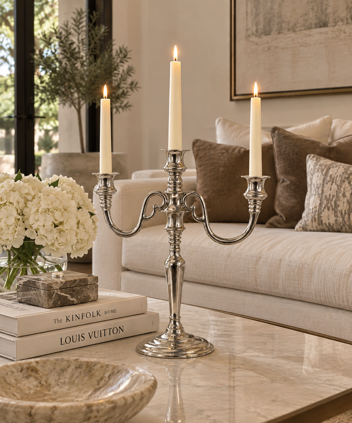 Three Arm Candelabra 11” W,13.4” H