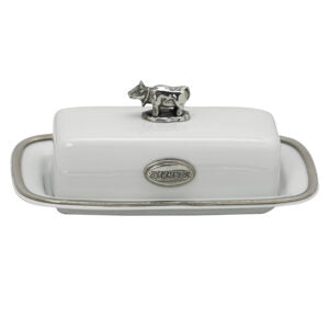 Tilghman Butter Dish with Cow 4.25” W, 7.75” L, 3.3” H
