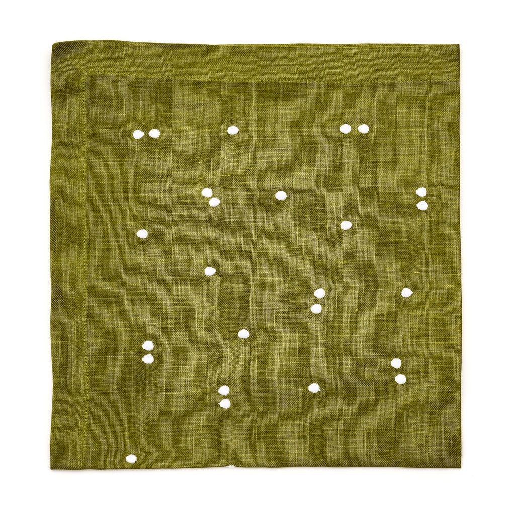 White Scattered Dots Embroidered Napkin Lime (Set of 4)